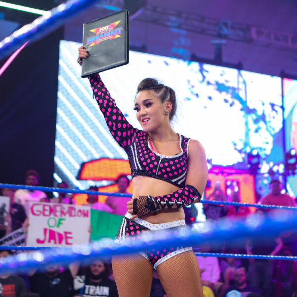 Roxanne Perez celebrating after winning first ever NXT Womens Breakout tournament