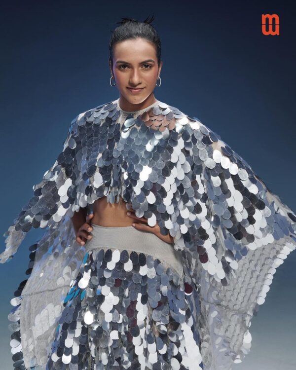 PV Sindhu looking stunning in a shimmering dress posing for Mans World India Magazine May 2024 issue