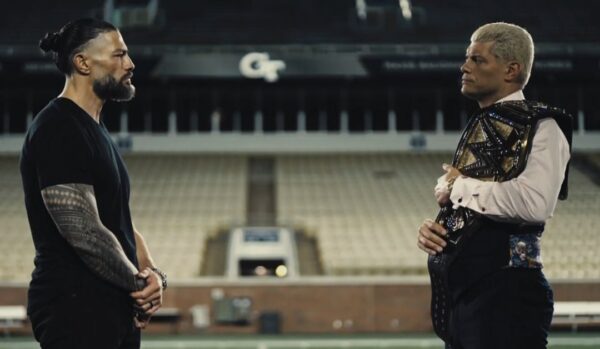 WWE SmackDown 20 September 2024 Roman Reigns and Cody Rhodes face off in football stadium