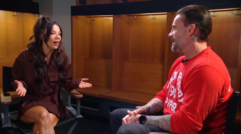 WWE RAW 9 Dec 2024 Jackie Redmond taking CM Punk's interview