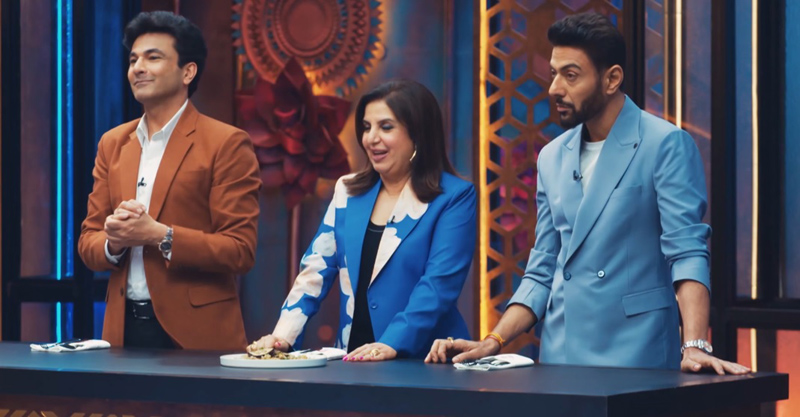 Celebrity MasterChef India Episode 1 Vikas Khanna, Farah Khan, and Ranveer Brar getting ready to taste food.