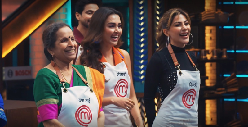 Celebrity MasterChef India Episode 1 Usha Nadkarni, Tejasswi Prakash, and Nikki Tamboii as the Best 3 Cooks of the Day