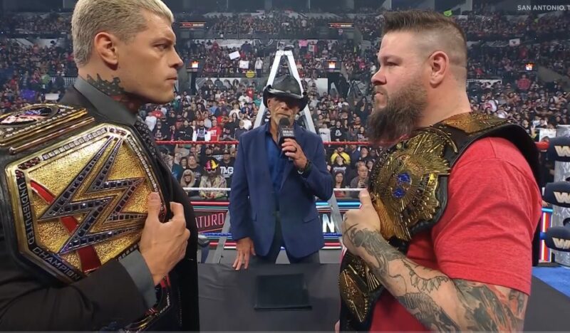 WWE Saturday Night’s Main Event 25 Jan 2025 Shawn Michaels moderating Cody Rhodes vs Kevin Owens contract signing