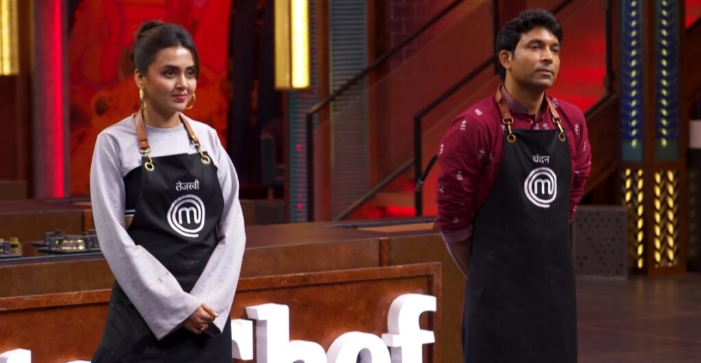 Celebrity MasterChef India Episode 10 (Feb 7, 2025) Tejasswi Prakash and Chandan Prabhakar bottom 2 in Black Apron Challenge