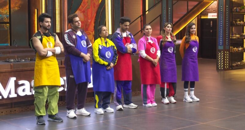 Celebrity MasterChef India Episode 24 (27 Feb 2025) All Celebrity Contestant Pairs standing together listening Healthy food Challenge verdict from judges