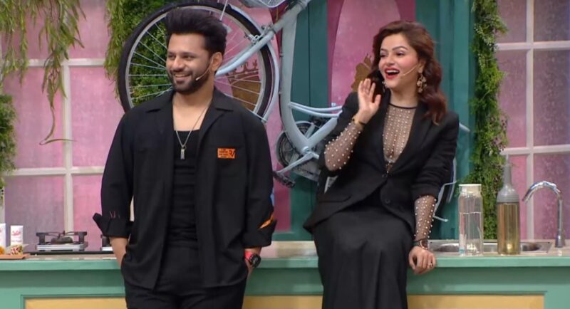 Colors TV Laughter Chefs Season 2 Episode 5 Rahul Vaidya and Rubina Dilaik laughing together