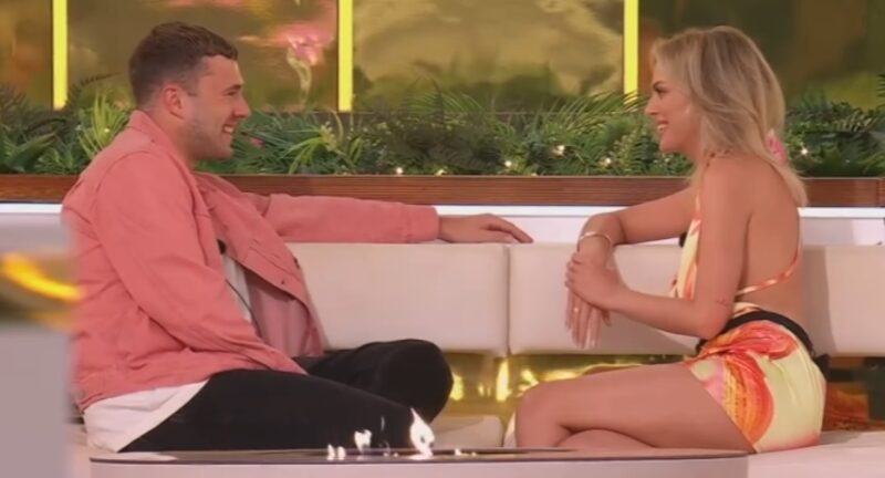 Love Island: All Stars Season 2 Episode 19 Curtis Pritchard and Danielle Sellers having romantic chat on the couch.