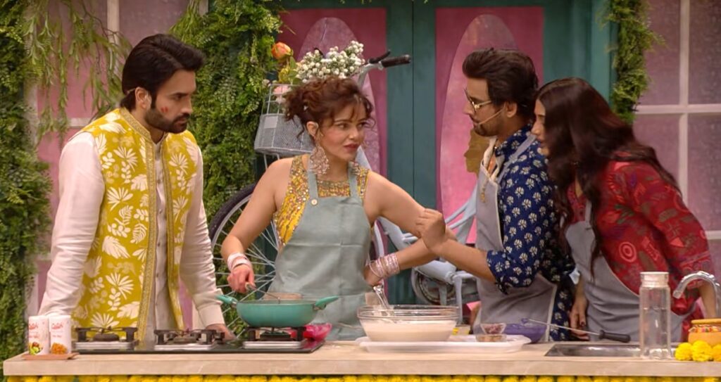 Colors TV Laughter Chefs Season 2 Episode 14 Vivian Dsena and Rubina Dilaik having a funny chat with Samarth Jurel and Nimrit Kaur Ahluwalia