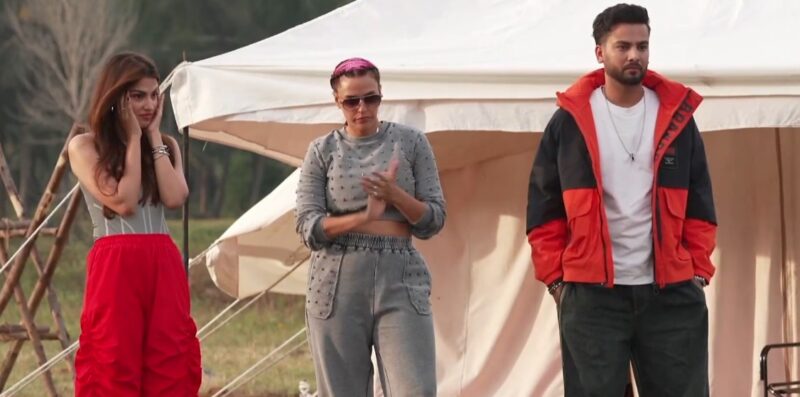 MTV Roadies Double Cross Episode 20 (16 March 2025) Rhea Chakraborty, Neha Dhupia, and Elvish Yadav hearing Kele Ya Lele task results