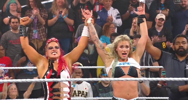 WWE NXT 4 March 2025 Zaria and Sol Suca celebrating their win