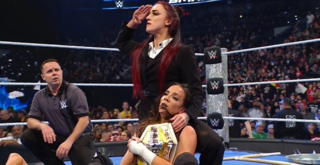 WWE SmackDown 7 March 2025 Alba Fyre salute after Chelsea Green win