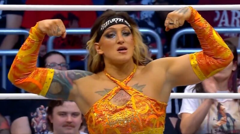 AEW Dynamite 9 April 2025 Recap Kris Statlander Showing off her muscles during Owen Hart Foundation Tournament Quarterfinals