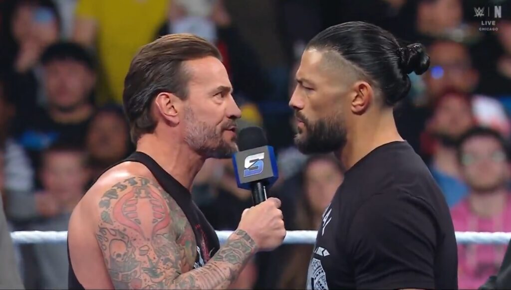 WWE SmackDown 4 April 2025 CM Punk talking about his favour in front of Roman Reigns