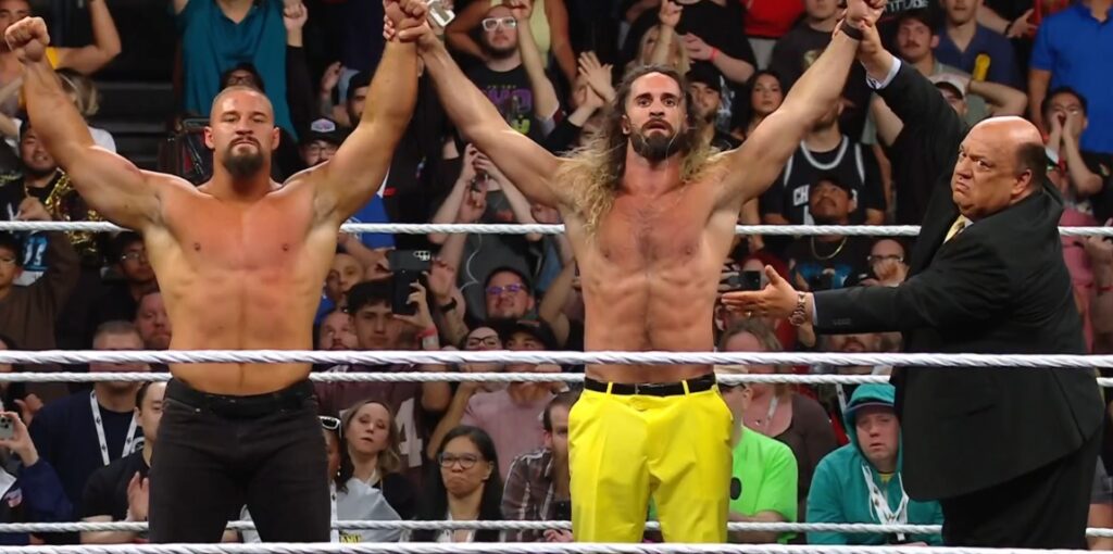 WWE RAW after WrestleMania 41 Recap Paul Heyman raising Seth Rollins and Bron Breakker's hands