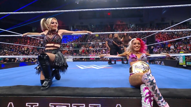 WWE SmackDown 9 May 2025 Recap Alexa Bliss along with Zelina Vega posing during their in-ring entrance
