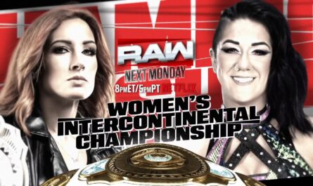 Photo of Advertised match Poster of Becky vs Bayley women's intercontinental championship match on WWE RAW Preview (23 June 2025)