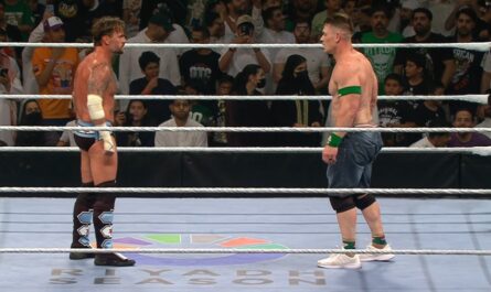 CM Punk and John Cena competing against each other during the main event of WWE Night of Champions (2025)