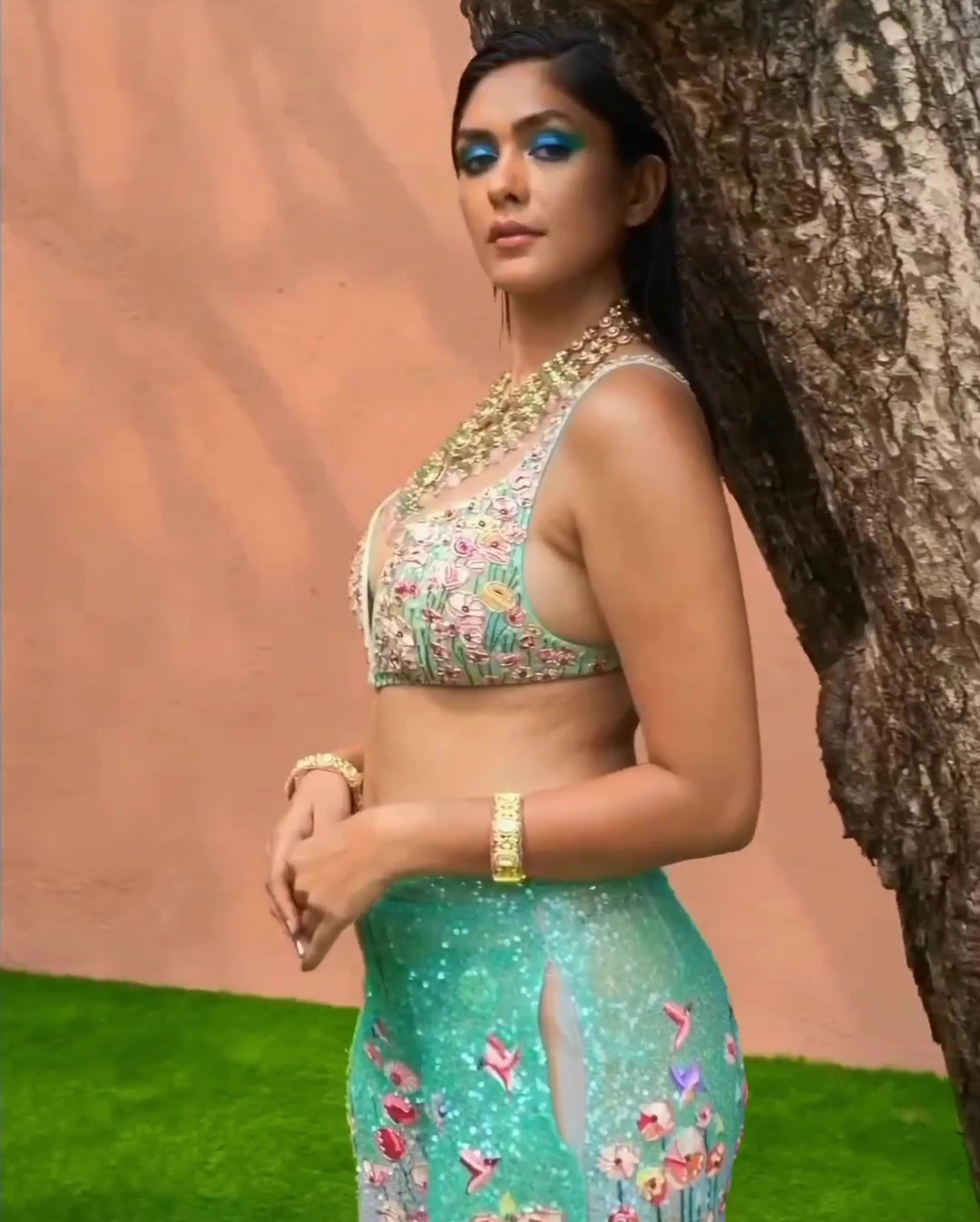 Indian actress Mrunal Thakur revealing her bulky hot body in bra while posing for for First Look Magazine April-June 2023 Edition Photoshoot