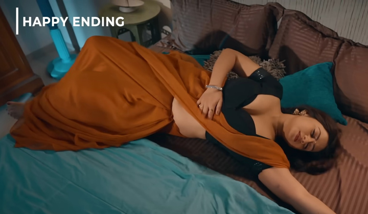 Priyanka Haider in seductive mood on bed in Happy Ending (ULLU Web Series)