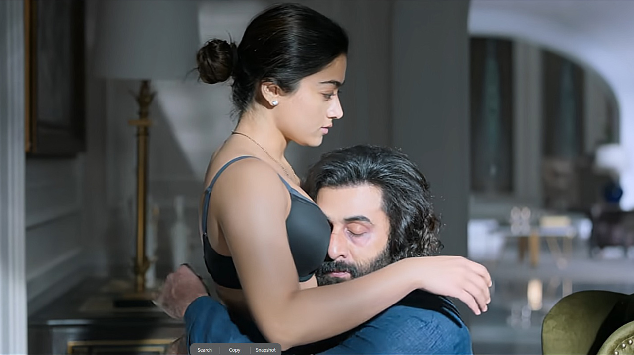 Rashmika Mandanna in a bra getting cuddled by Ranbir Kapoor in Animal movie