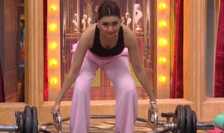 Photo of Tejasswi Prakash doing powerlifting in Laughter Chefs Season 2 Episode 44