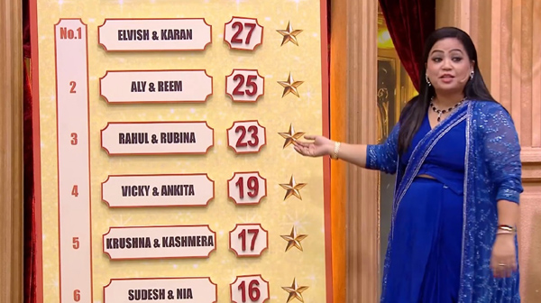 Leaderboard rankings shown by host Bharti Singh on Laughter Chefs Season 2 Episode 48