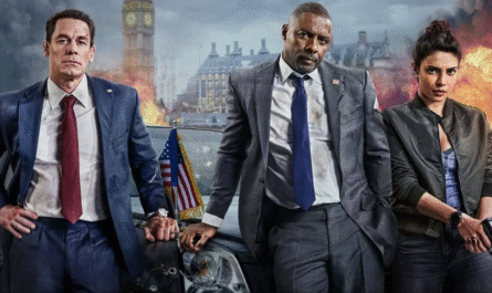 John Cena, Idris Alba, and Priyanka Chopra Jonas looking smart together on Heads of State poster