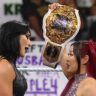IYO SKY showing off her title to Rhea Ripley on WWE RAW 30 June 2025