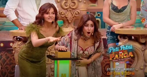 Rubina Dilaik and Hina Khan playing a quiz game on Pati Patni aur Panga 