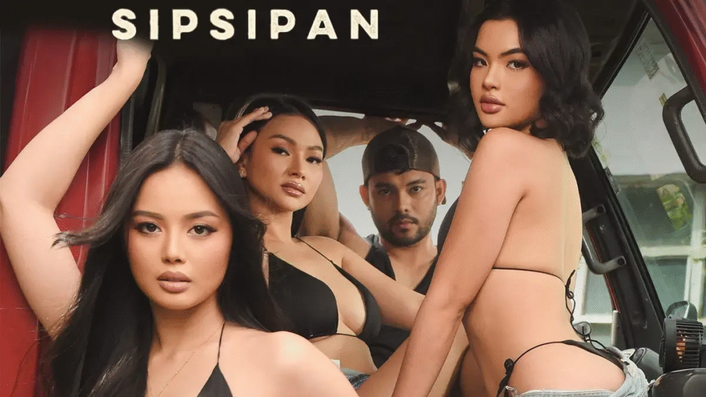 Micaella Raz in Bra sitting in truck alongside Lea Bernabe, JC Tan, and Astrid Lee in Sipsipan VMX Pinoy film