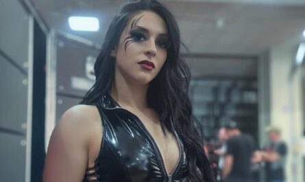 Female Pro Wrestler Stephanie Vaquer wearing a tight leather Jacket