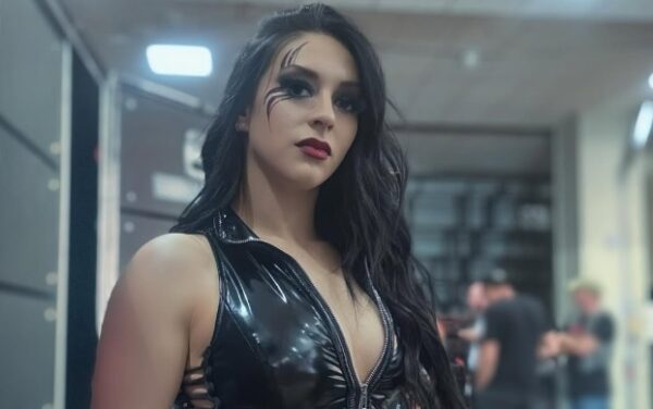 Female Pro Wrestler Stephanie Vaquer wearing a tight leather Jacket