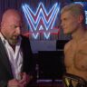 Triple H and Cody Rhodes having a conversation on WWE Unreal