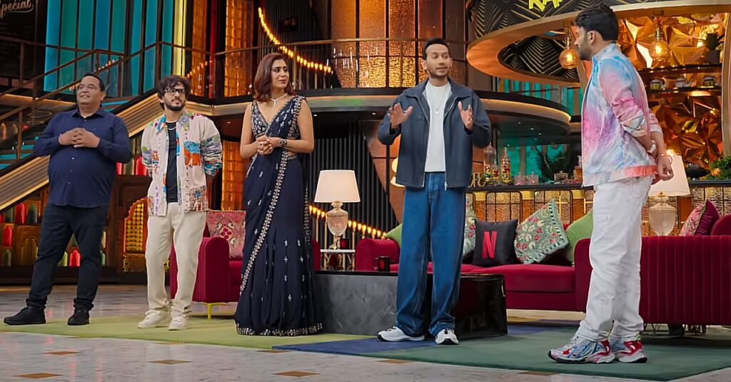 Aman Gupta, Vijay Shekhar Sharma, Ritesh Agarwal, and Ghazal Alagh on Stage at The Great Indian Kapil Show Season 3 Episode 10