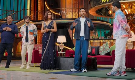 Aman Gupta, Vijay Shekhar Sharma, Ritesh Agarwal, and Ghazal Alagh on Stage at The Great Indian Kapil Show Season 3 Episode 10