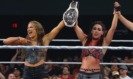 WWE NXT No Mercy (2025) Jacy Jayne celebrating with Fallon Henley