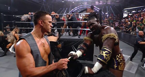 Ricky Saints and Oba Femi holding Championship together on WWE NXT 23 September 2025 Episode