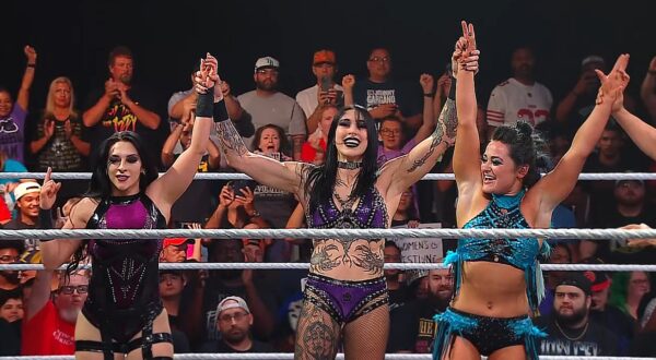 WWE NXT Homecoming (2025) Rhea, Lyra, and Stephanie enjoying main event win
