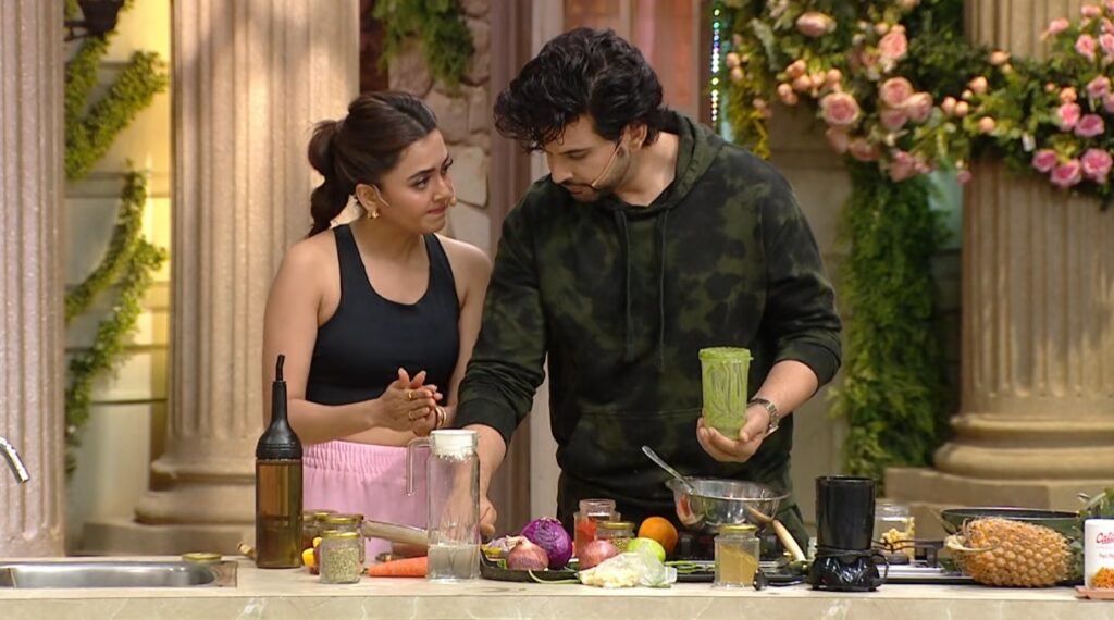 Karan Kundrra and Tejasswi Prakash getting romantic on laughter chefs 2 ep 44