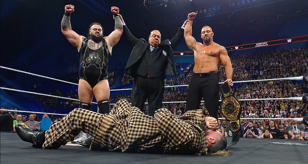 WWE RAW 13 October 2025 Bronson Reed and Bron Breakker celebrating after betraying Seth Rollins
