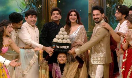 Rubina Dilaik and Abhinav Shukla celebrating their trophy win on Pati Patni Aur Panga Season 1 Episode 32