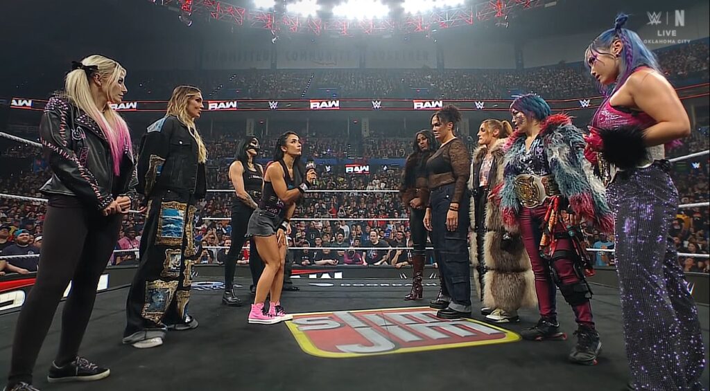 WWE RAW November 24, 2025 AJ Lee cutting promo with alongside her WarGames team