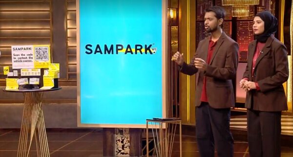 Shark Tank India Season 5 Episode 12 Rahul and Almas making pitch for Car Sampark tag