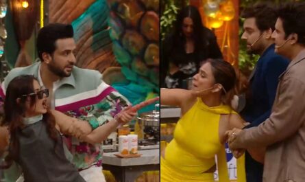 Jannat Zubair and Nia Sharma having a fight over a can of cereal on Laughter Chefs Season 3 Episode 38