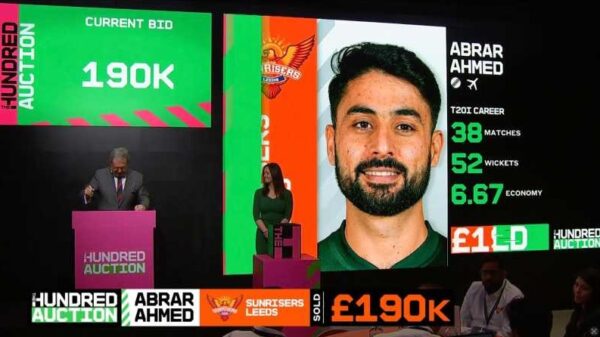 The Hundred (2026) Auction Bidding happening inside room for Abrar Ahmed 