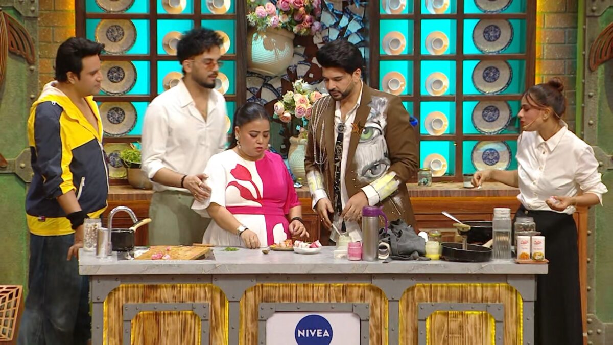 Laughter Chefs Season 3 June 21, 2026 Bharti Singh tasting on Elvish Karan cooking platform.