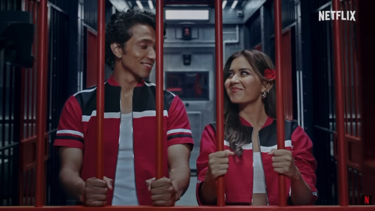 Yogesh Rawat and Akanksha Choudhary inside Lock Upp Season 2 prison.